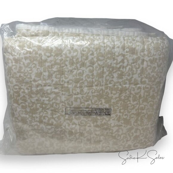 Threshold Studio McGee Queen Border Cotton Slub Wood Block Quilt Neutral Floral - Picture 6 of 8